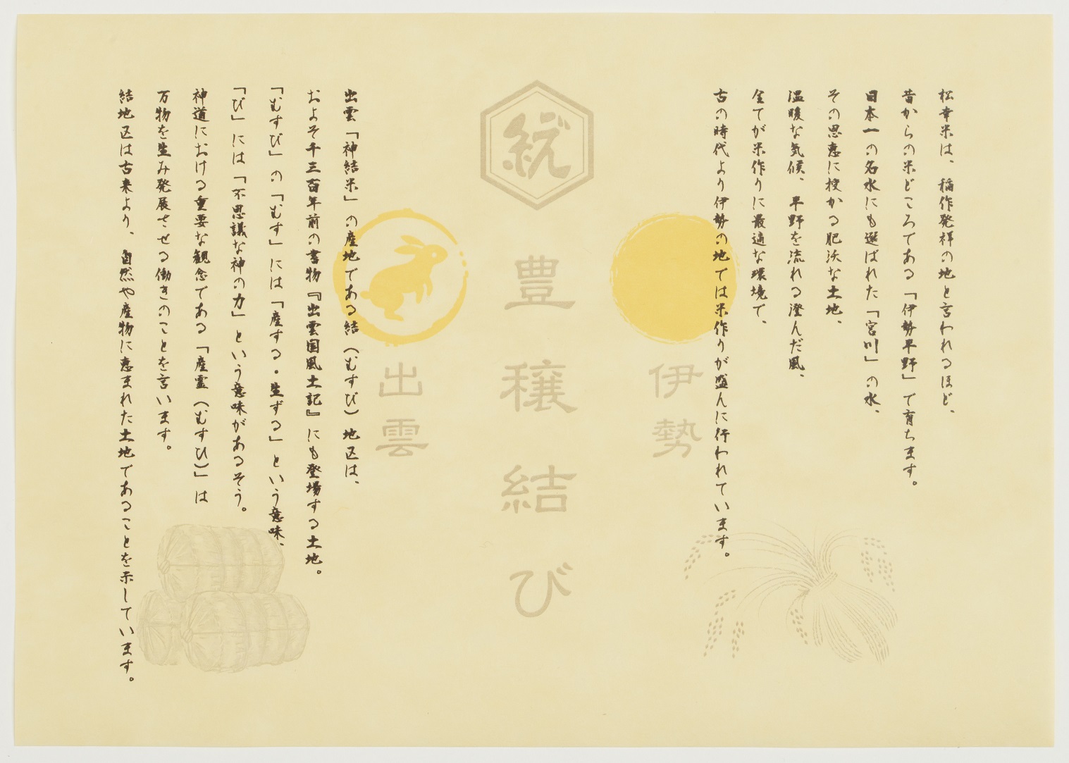 出雲「神結米」と伊勢「奉納米」についての説明文